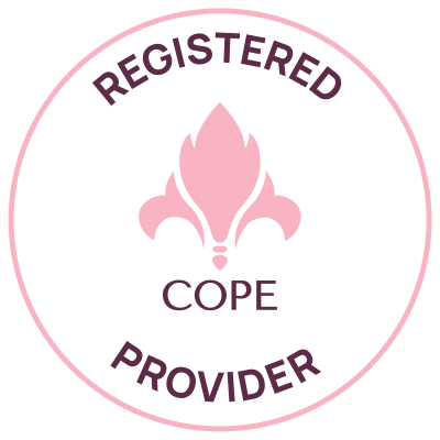 COPE Stamp Logo Registered Provider White