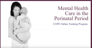 A woman holds a baby in a promotion for COPE's online training program