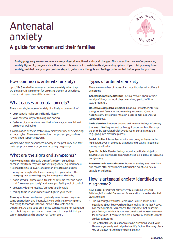 Antenatal mental health fact sheets - antenatal anxiety