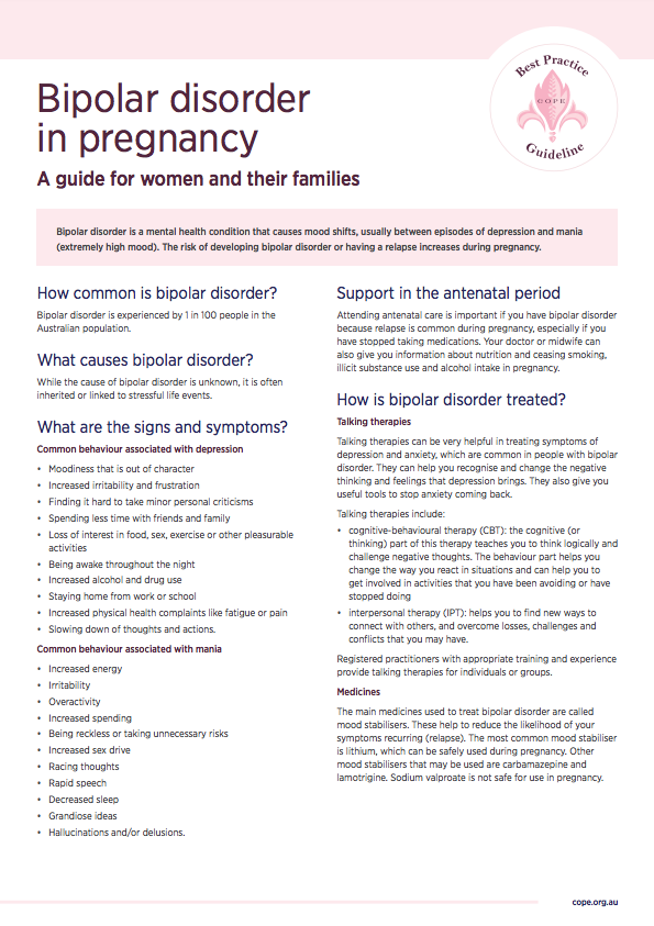 Antenatal mental health fact sheets for consumers - bipolar during pregnancy