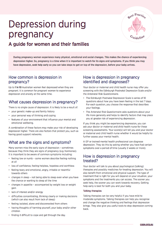 Antenatal mental health fact sheets for consumers -depression during pregnancy