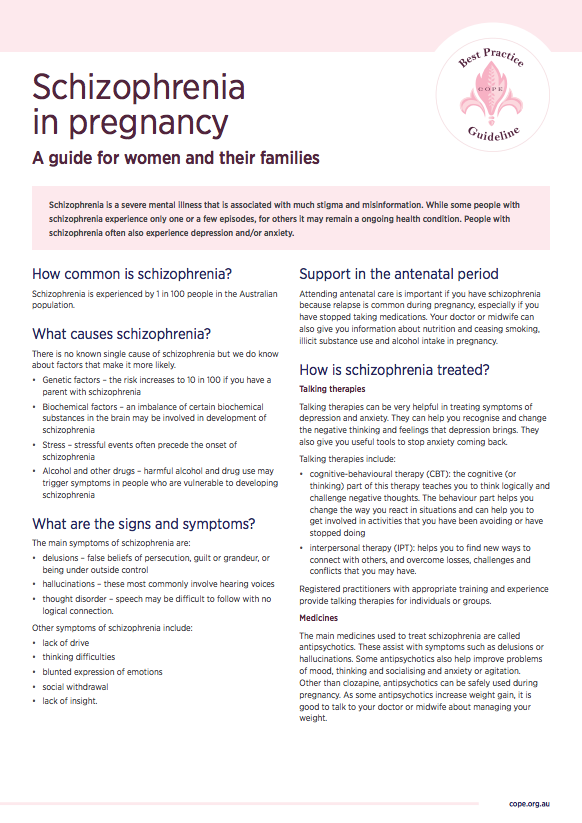 Antenatal mental health fact sheets for consumers - schizophrenia during pregnancy