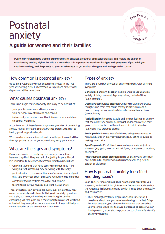 Consumer factsheet on postnatal anxiety