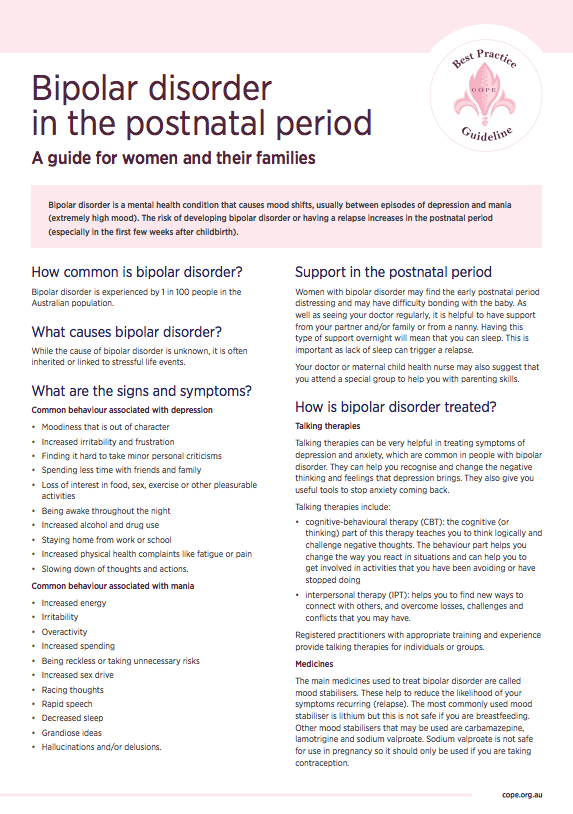 Consumer factsheet on bipolar disorder in the postnatal period