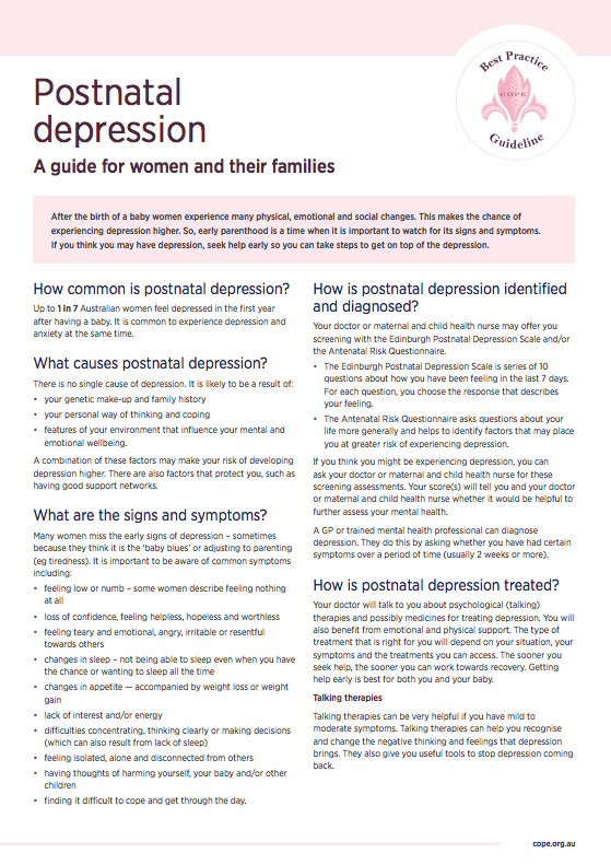 Consumer factsheet on postnatal depression
