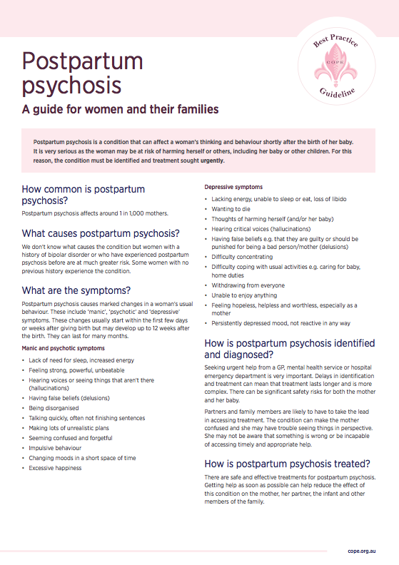 Consumer factsheet on postpartum psychosis