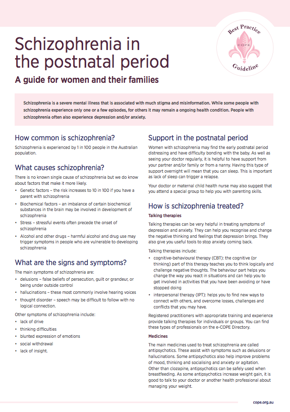 Consumer factsheet on schizophrenia in the postnatal period