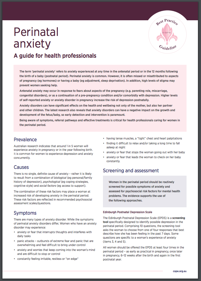 Perinatal Mental Health Fact Sheets - Perinatal Anxiety