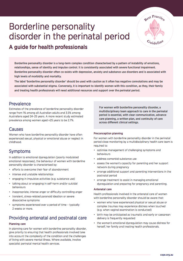 Perinatal Mental Health Fact Sheets - Borderline Personality Disorder