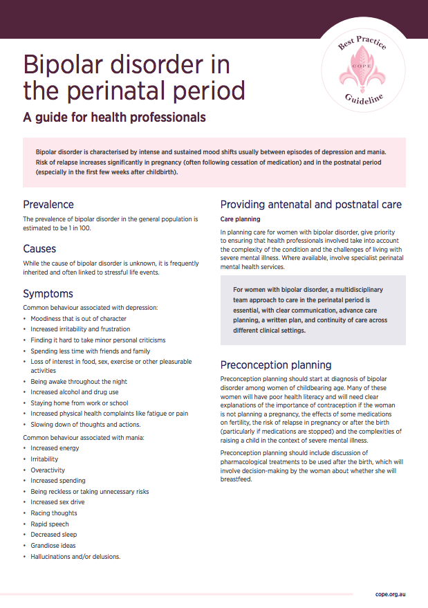 Perinatal Mental Health Fact Sheets - Bipolar disorder