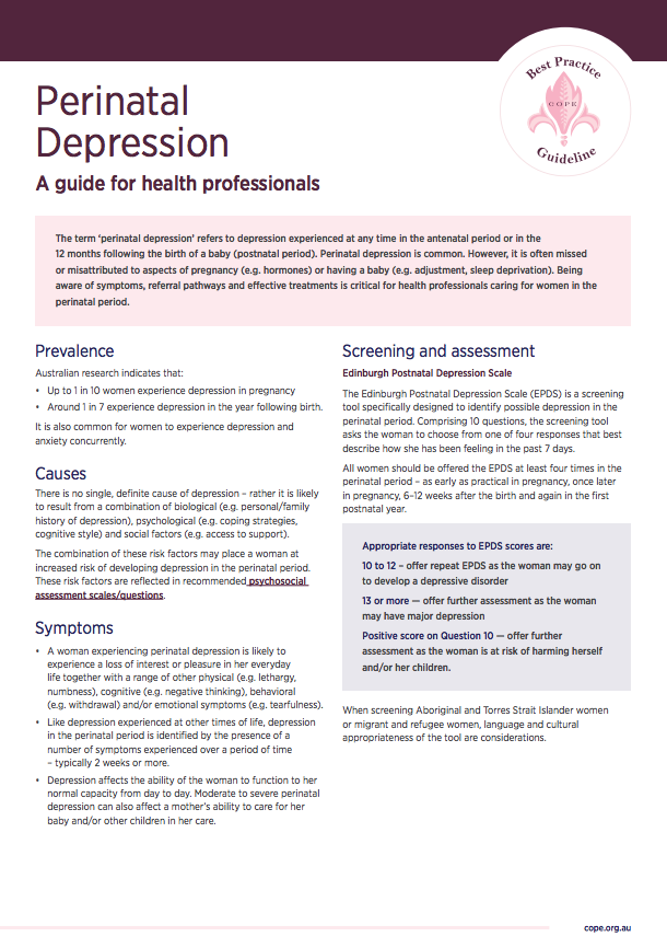 Perinatal Mental Health Fact Sheets - Perinatal Depression