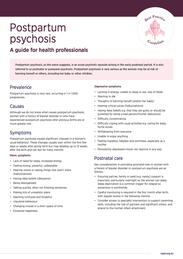 Factsheet for health professionals on postpartum psychosis