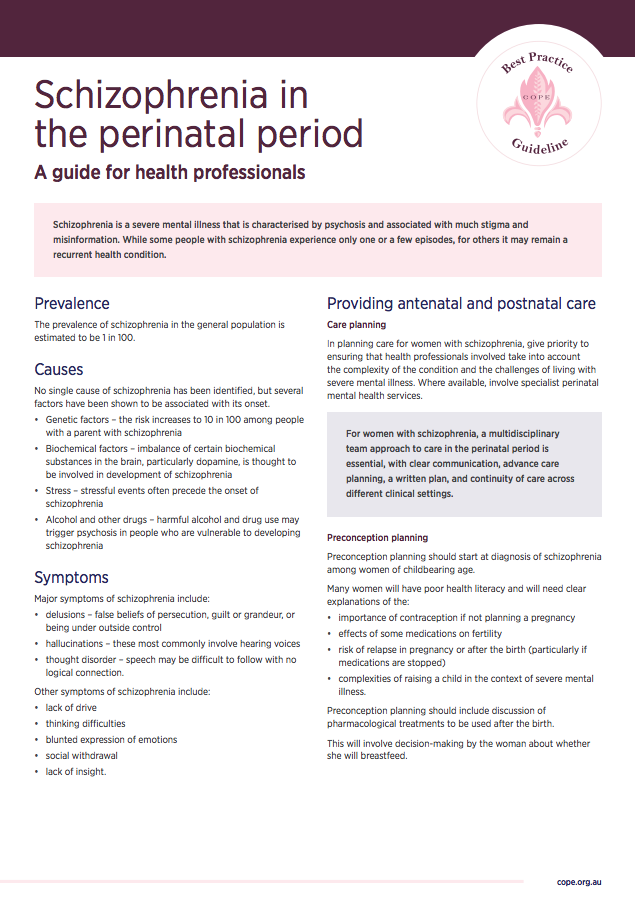 Factsheet for health professionals on schizophrenia in the perinatal period