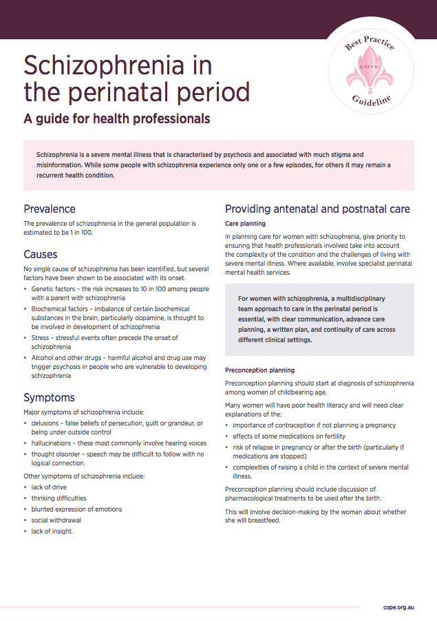 Perinatal Mental Health Fact Sheets - Schzophrenia