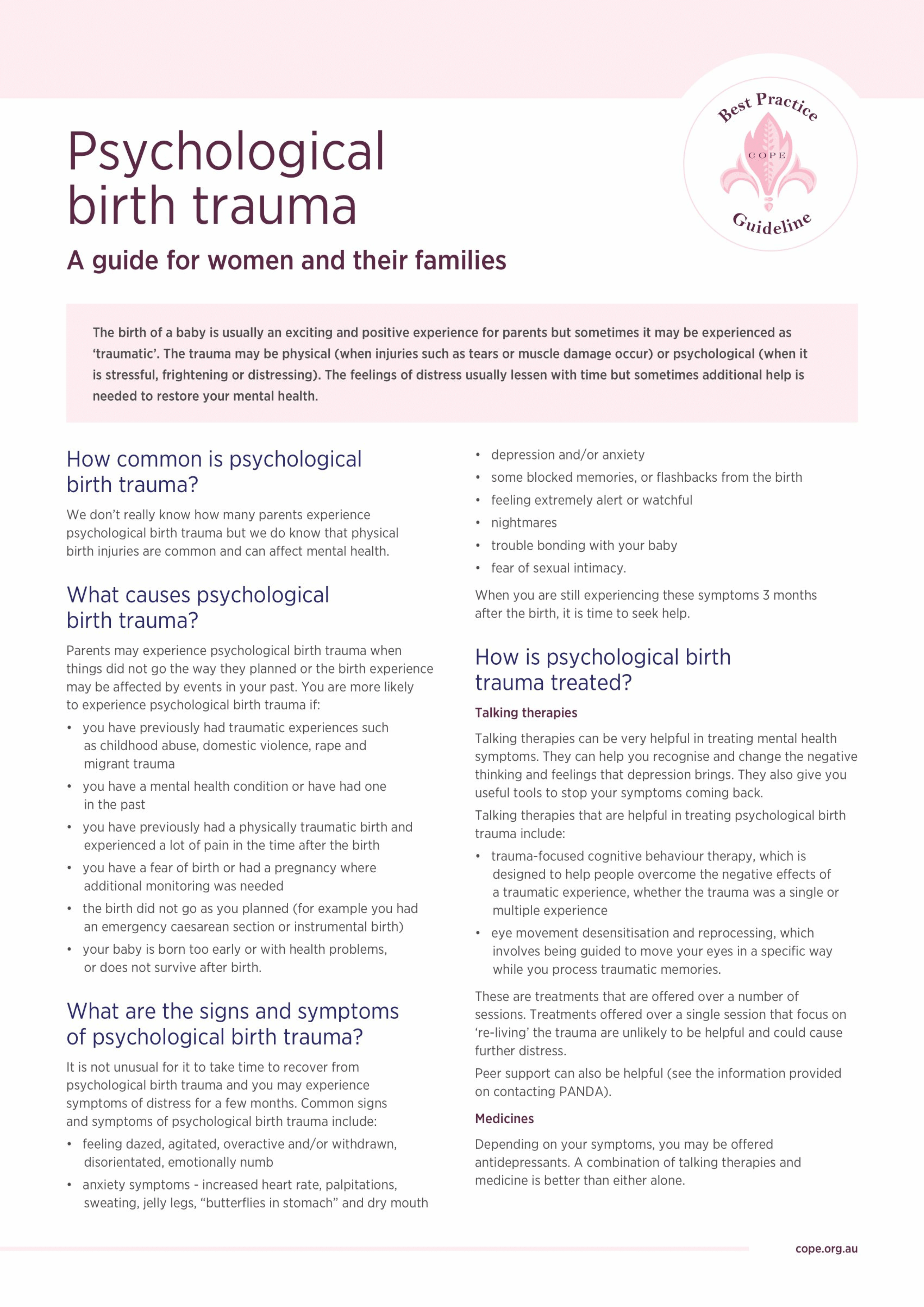 Consumer factsheet on psychological birth trauma
